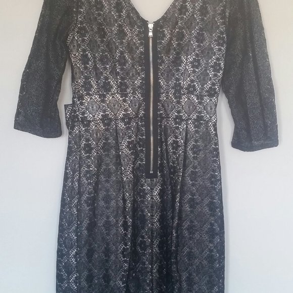 Marc by Marc Jacobs Knee-Length Dress V-Neck Metallic Black Lace Bow Sz 2 - Picture 7 of 13